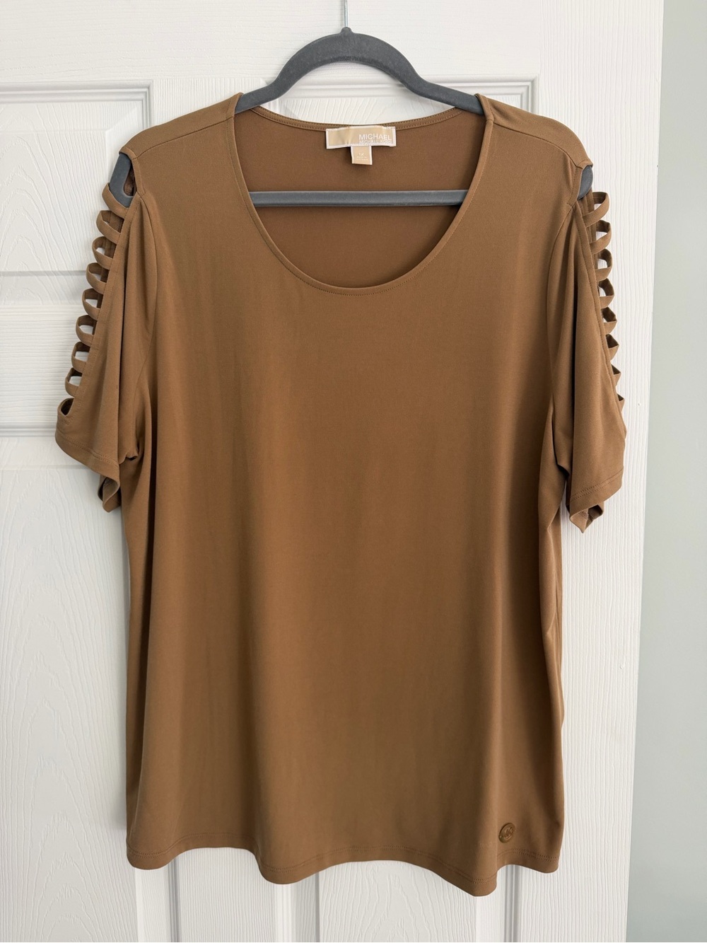 Michael Kors Brown Short Sleeve Ladder-Slit Shoulder Top